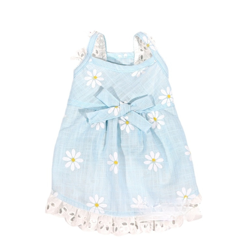 Pet Clothes Summer Clothes Linen Cotton Sling Flying Sleeve Daisy Flower Doll Skirt Pet puppy clothes cat dresses chihuahua alx