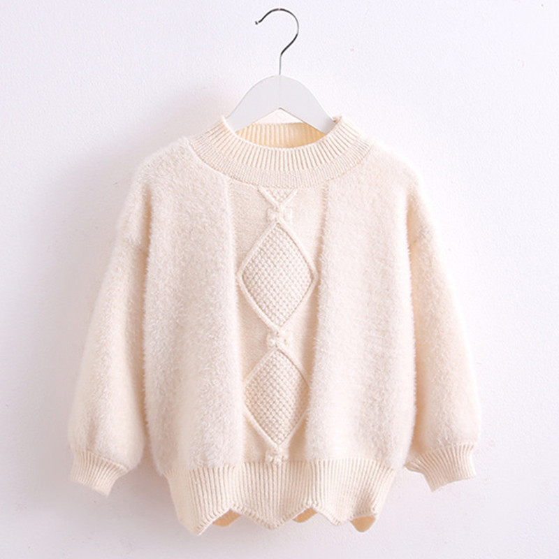 2022 Autumn Winter Warm 3 4 5 6 8 10 12 Years Children O-Neck Knitted Thickening Fleece Plated Patchwork Sweater For Kids Girl alx