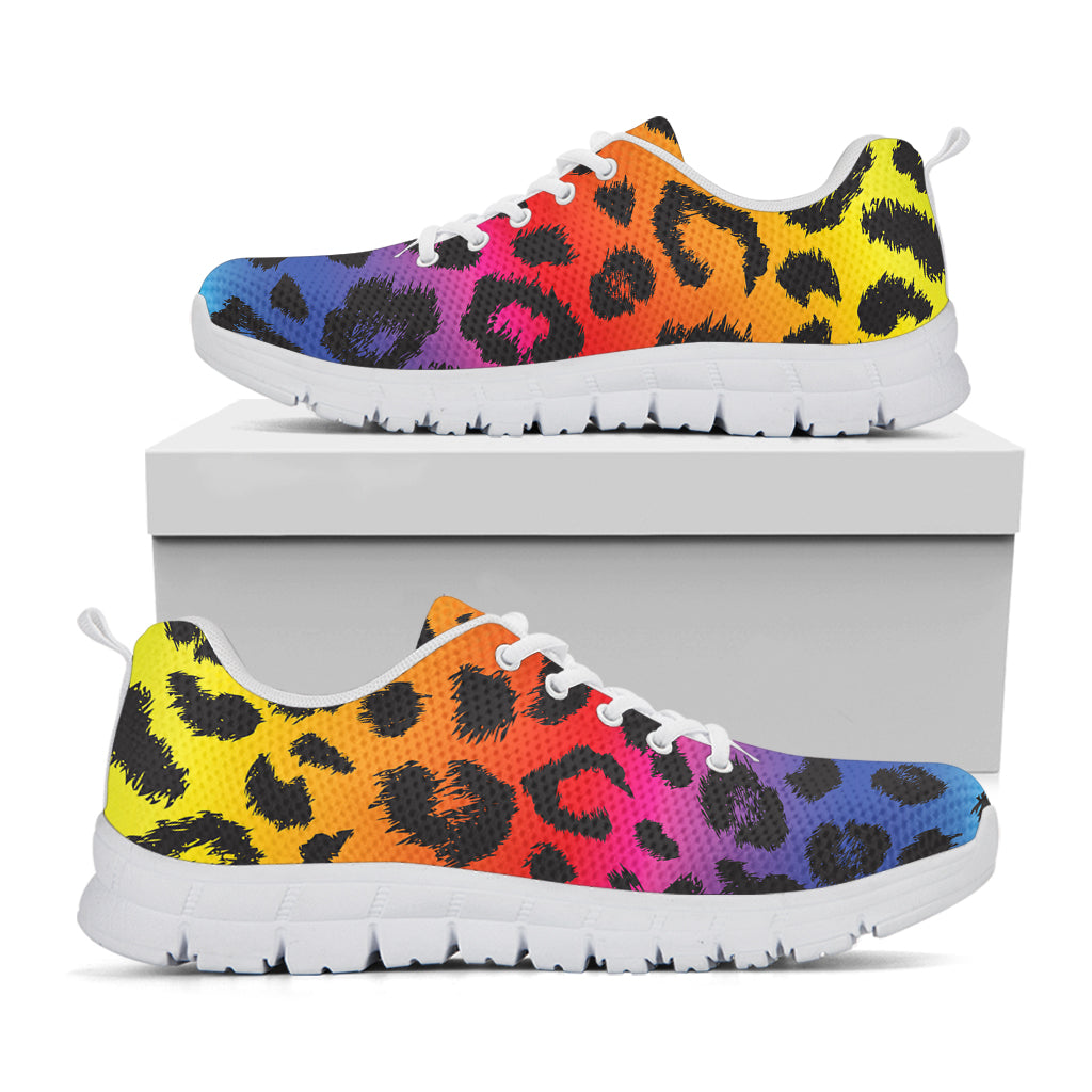 Rainbow Leopard Print White Sneakers