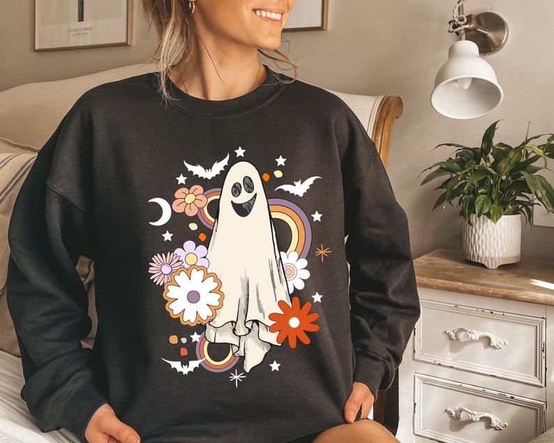 Retro Floral Ghost Halloween Crewneck Sweatshirt All Over Print Sweatshirt For Women Sweatshirt For Men Sws1221