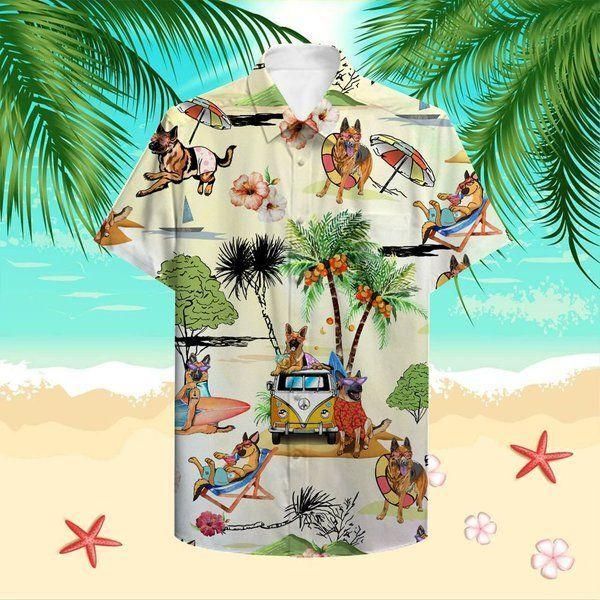 Beach Hawaii German Shepherd Hawaiian Shirt White Men Women Beach Wear Short Sleeve Hawaii Shirt