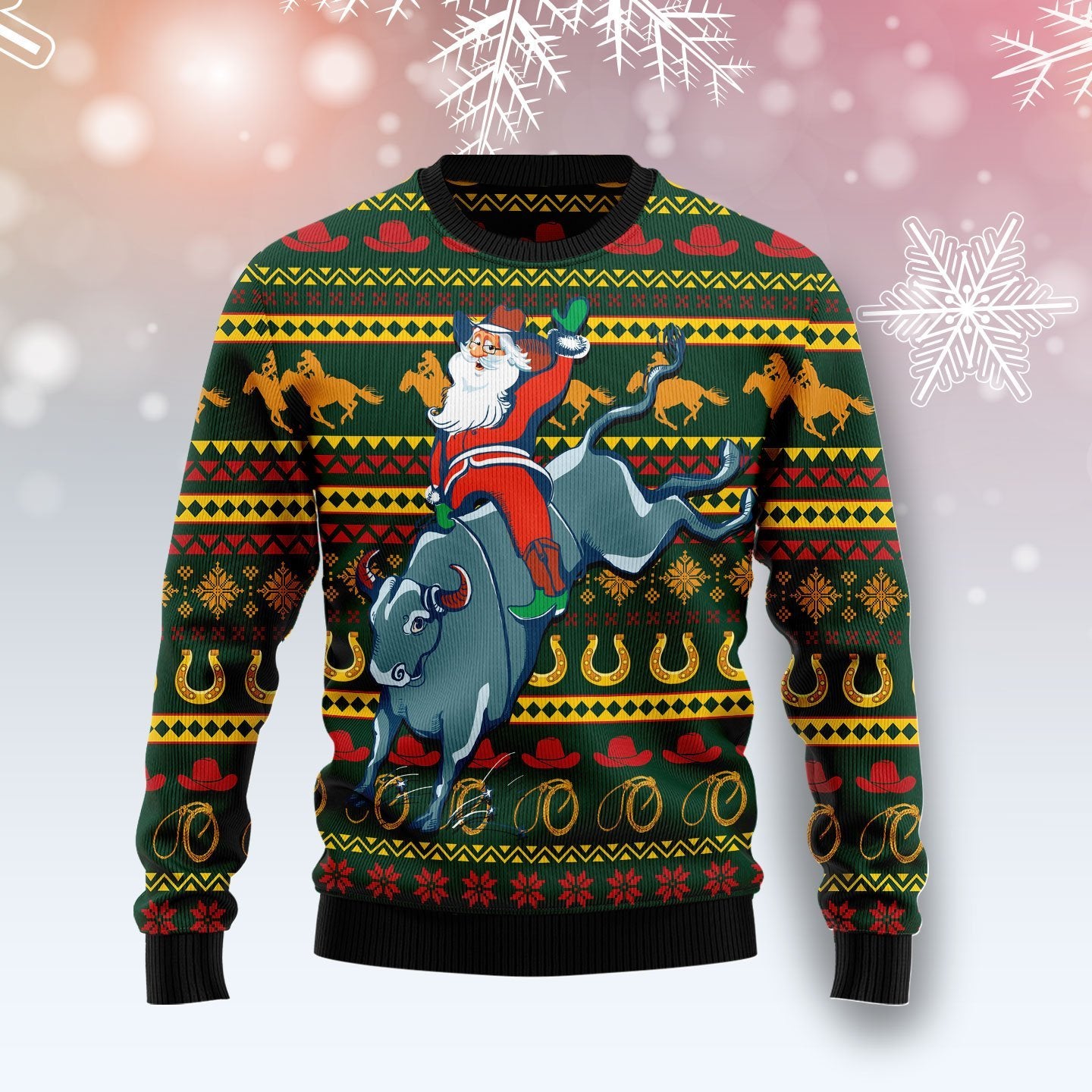 Amazing Cowboy Santa Claus Ugly Christmas Sweater | For Men & Women | Adult | Us3082