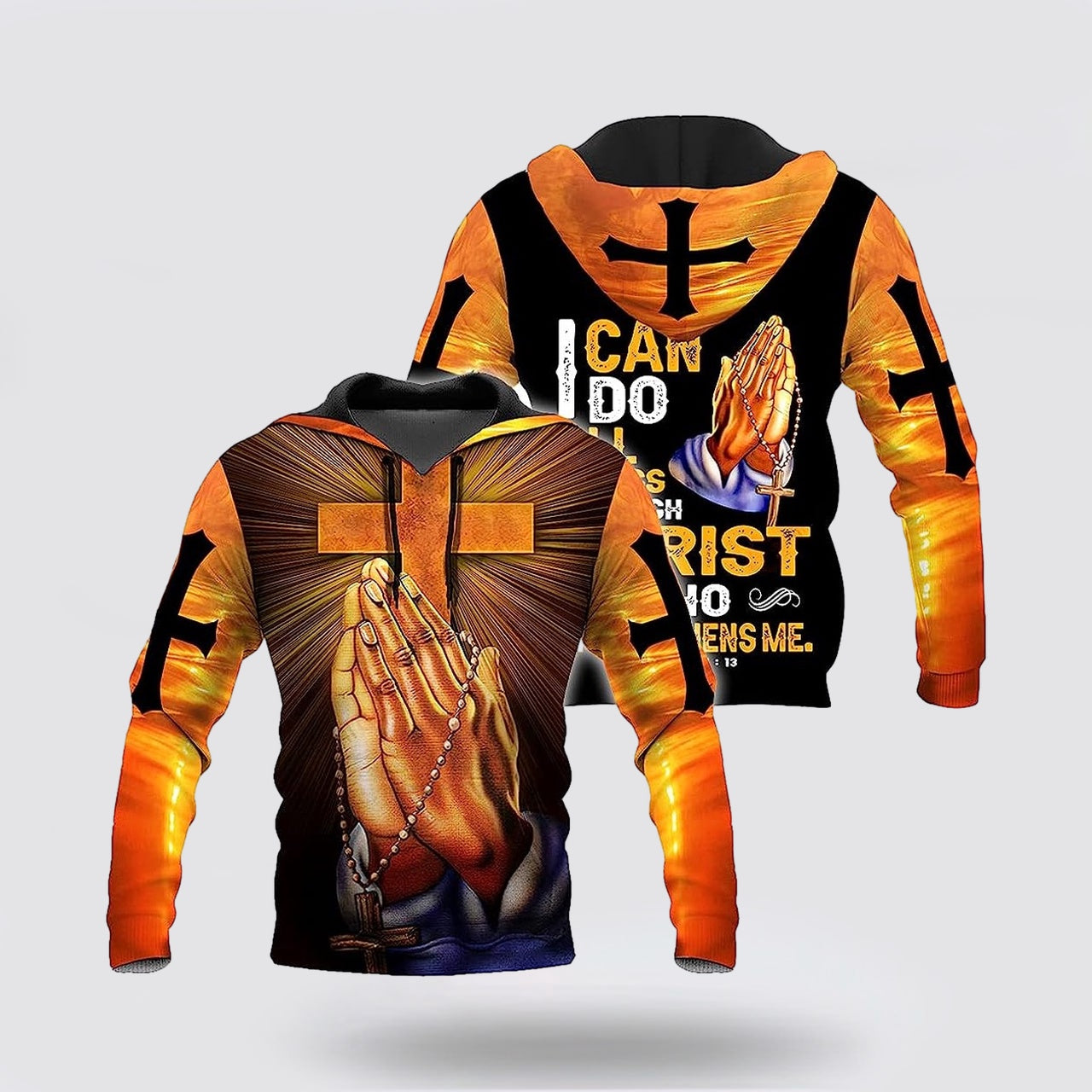 Hand Pray Cross I Can Do All Things Through Christ 3D Hoodies For Women Men  Christian Apparel Hoodies