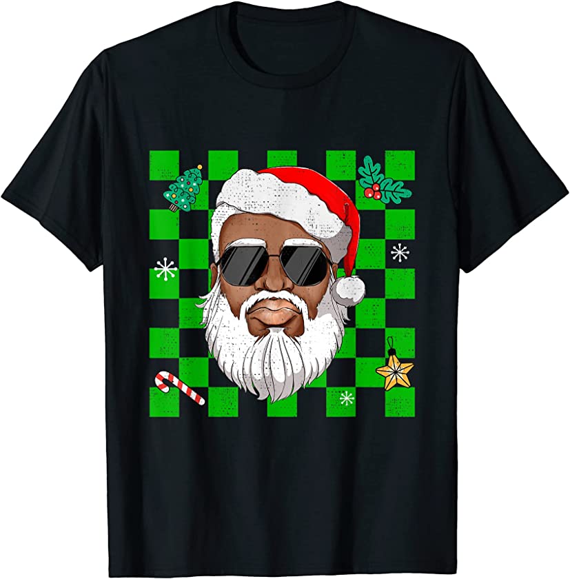 Retro Vintage Christmas Santa African American Santa Black T-Shirt