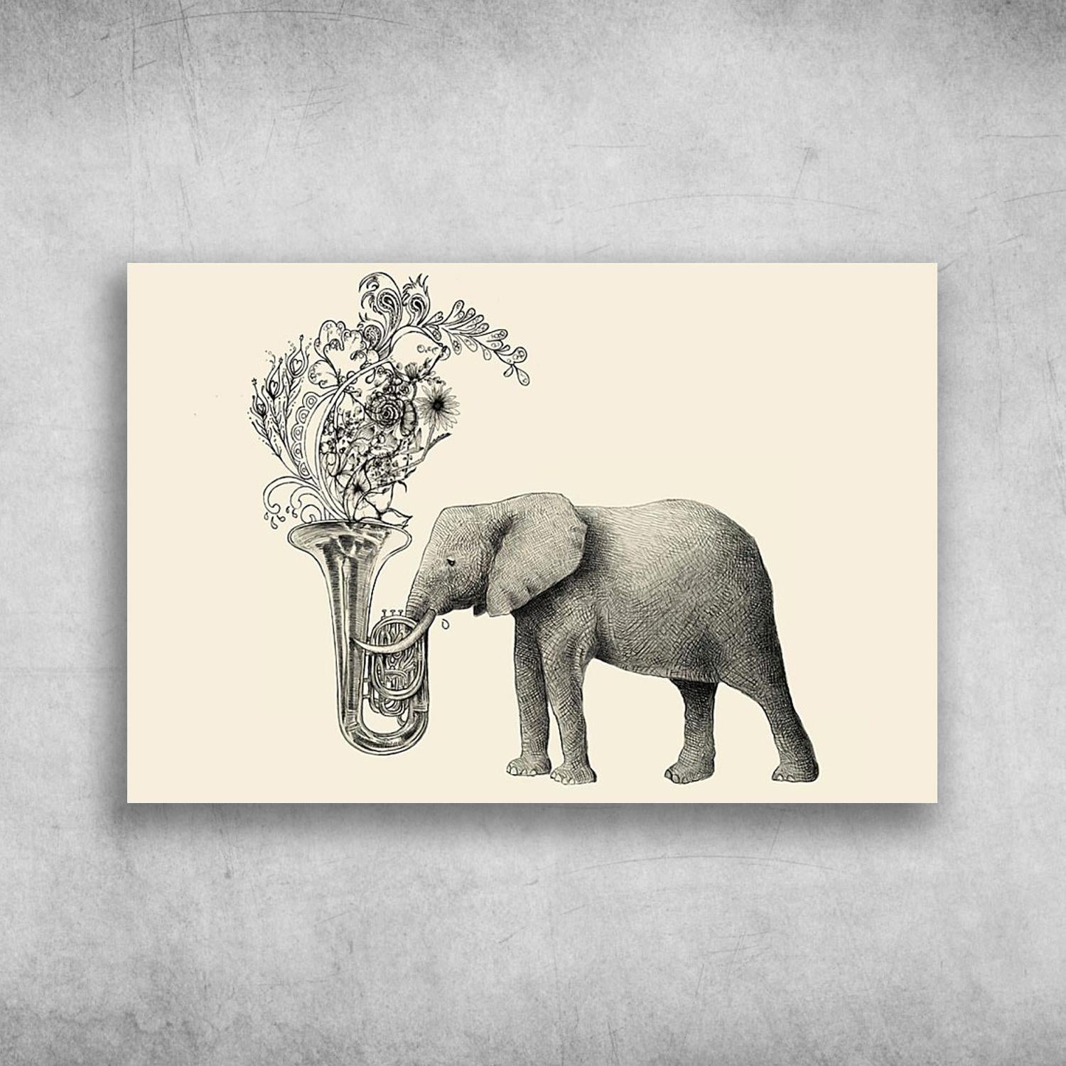 Tuba Addicts Floral Elephant Tuba Musical Instrument Poster Print, Canvas Print, Canvas Wall Art, Canvas And Poster Wall Decor