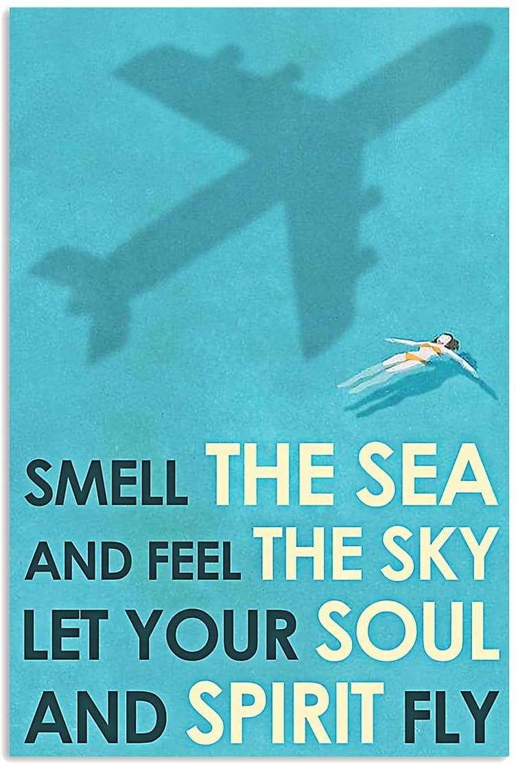 Vintage Swimming – Smell The Sea And Feel The Sky Poster Art Print      Home Decor Gift For Men Women Family Friend On Birthday Xmas