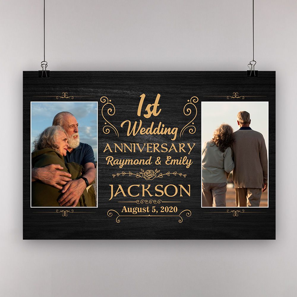Personalized Photo, Names & Date 1St Wedding Anniversary Gifts Poster For Couple, Husband, Him , Wife, Her