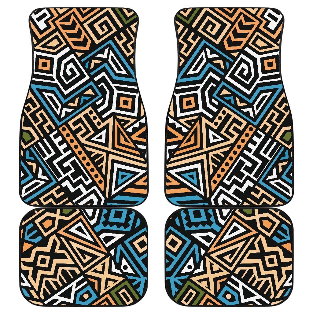 Ethnic Aztec Geometric Pattern Print Front And Back Car Floor Mats, Front Car Mat