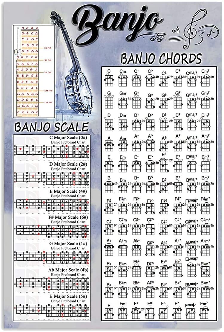 Banjo Chords And Scale Love Music Feeling With Banjoist Wall Art Hanging Poster Painting Watercolor Living Classroom Home Decor No Frame Banjo Poster