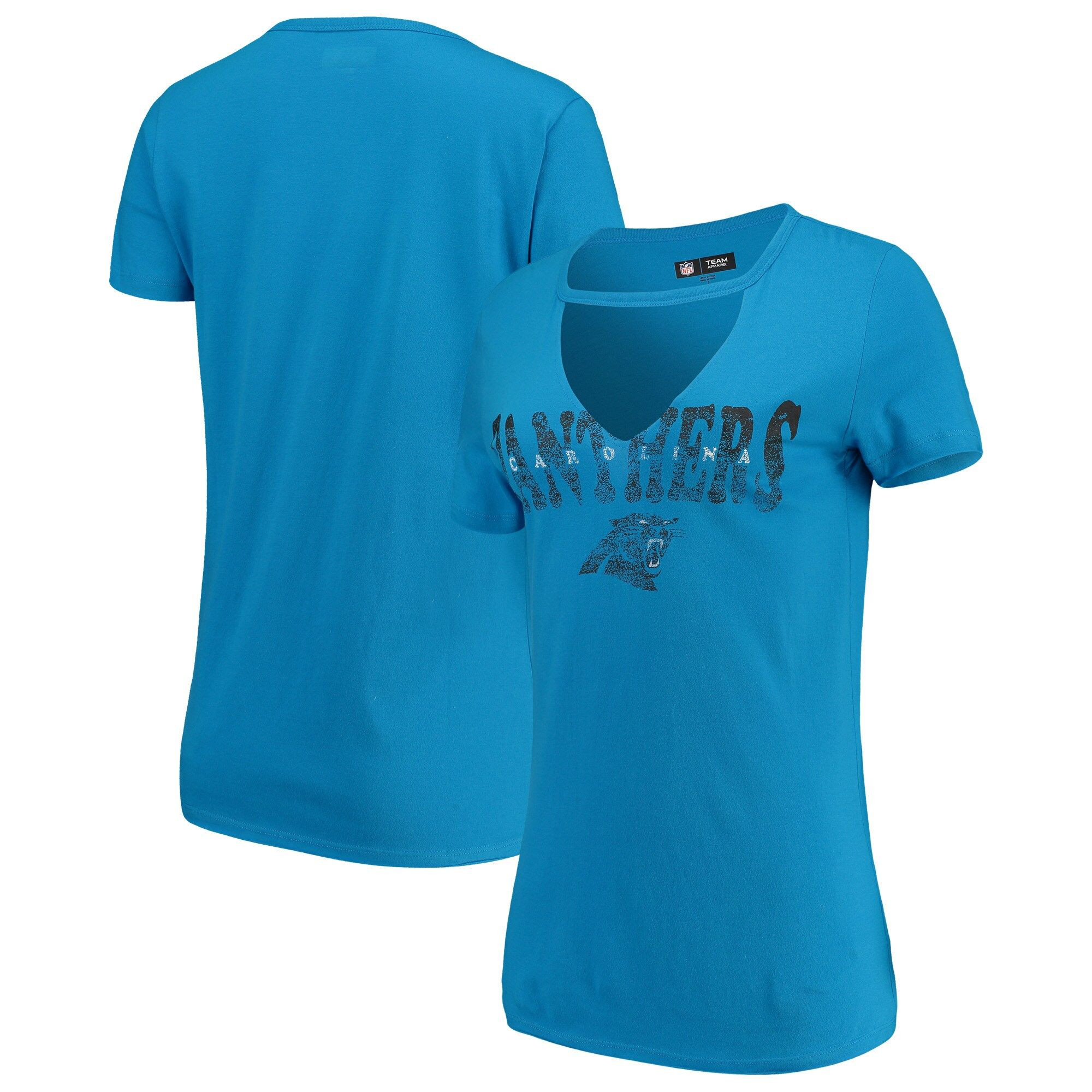 Women’S New Era Blue Carolina Panthers Baby Jersey V-Neck Choker T-Shirt