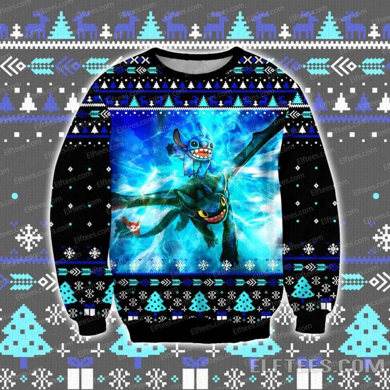 Stitch Lilo And Toothless Knitting Pattern 3D Printed Ugly Christmas Sweater – TD95