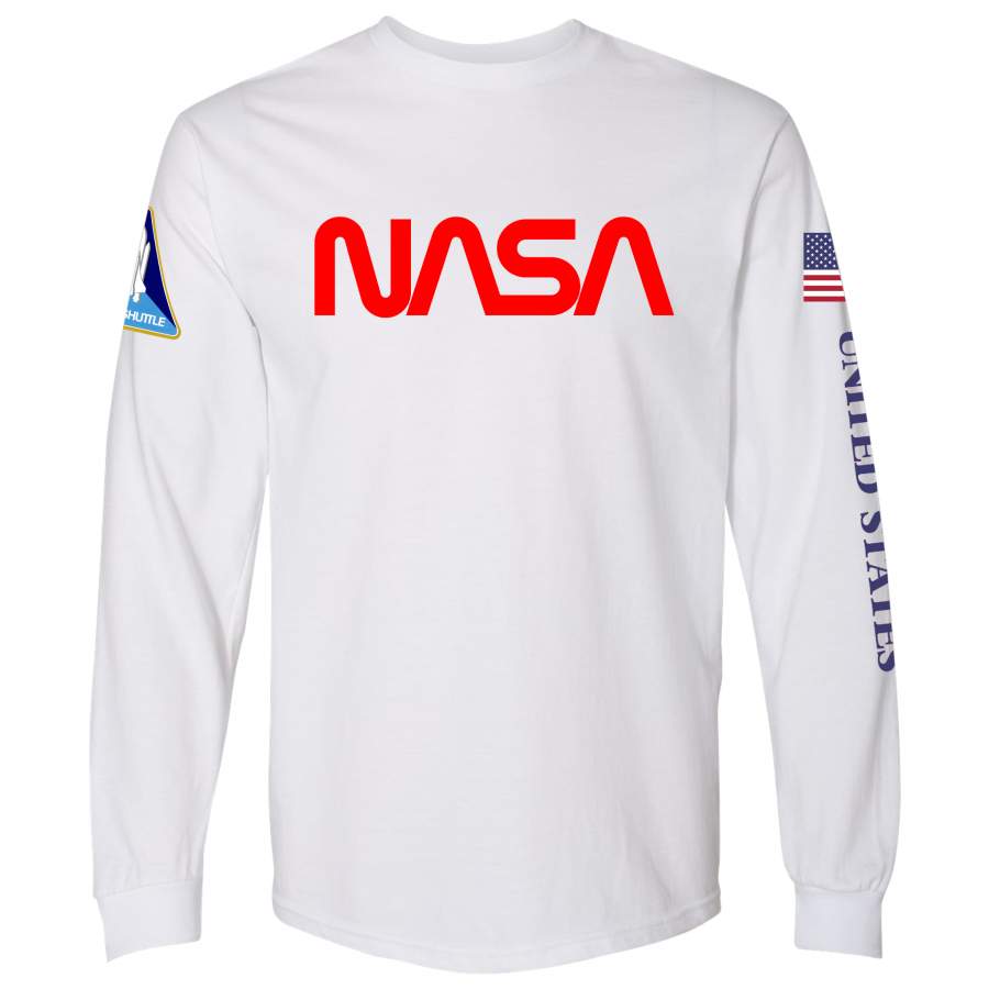 NASA Worm Logo Space Shuttle Heavyweight White Long Sleeve T-Shirt for Men