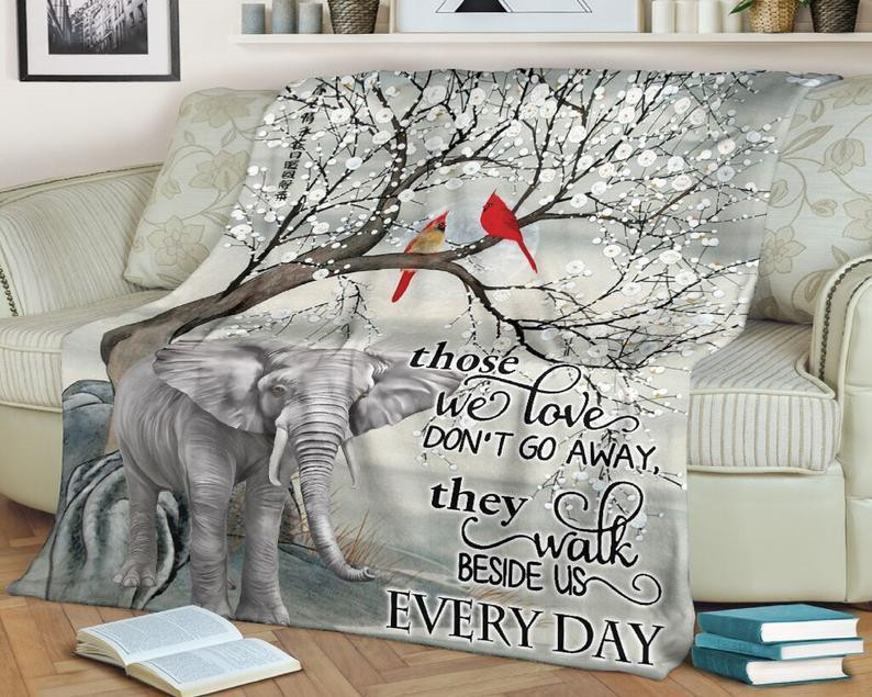 Personalized Cardinal Bird And Elephant Those They Walk Beside Us Everyday Fleece Blanket Great Customized Blanket Gifts For Birthday Christmas Thanksgiving, Mom Dad In Heaven