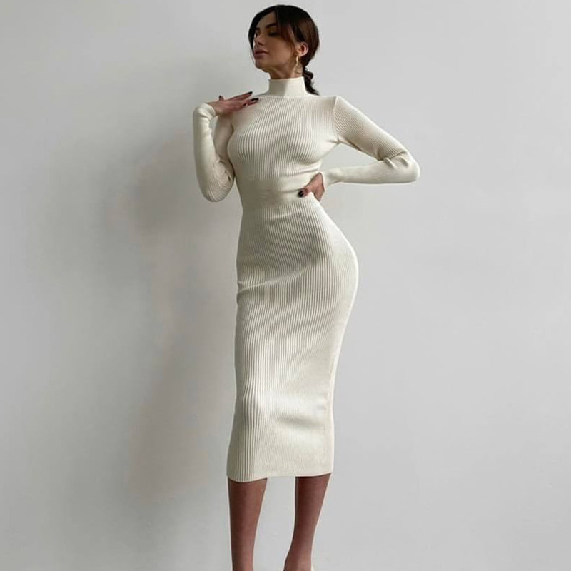 Turtleneck’s Sweater Dress For Women Long Sleeve Sexy Bodycon Dresses Vestidos Women Autumn Winter Slim Elastic Knitted Dresses alx