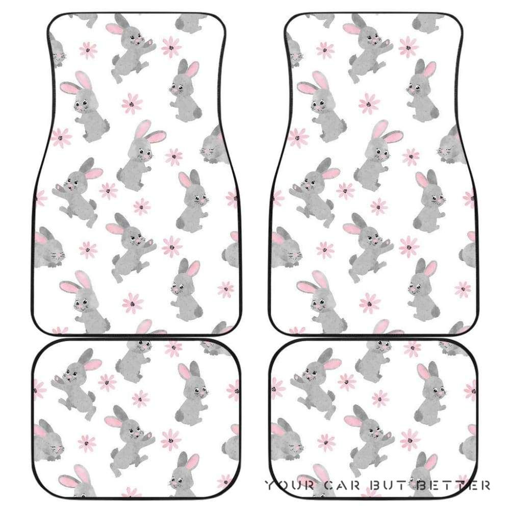 Watercolor Cute Rabbit Pattern Front And Back Car Mats 045109 Personalized Car Seat Floor Mat Custom Print