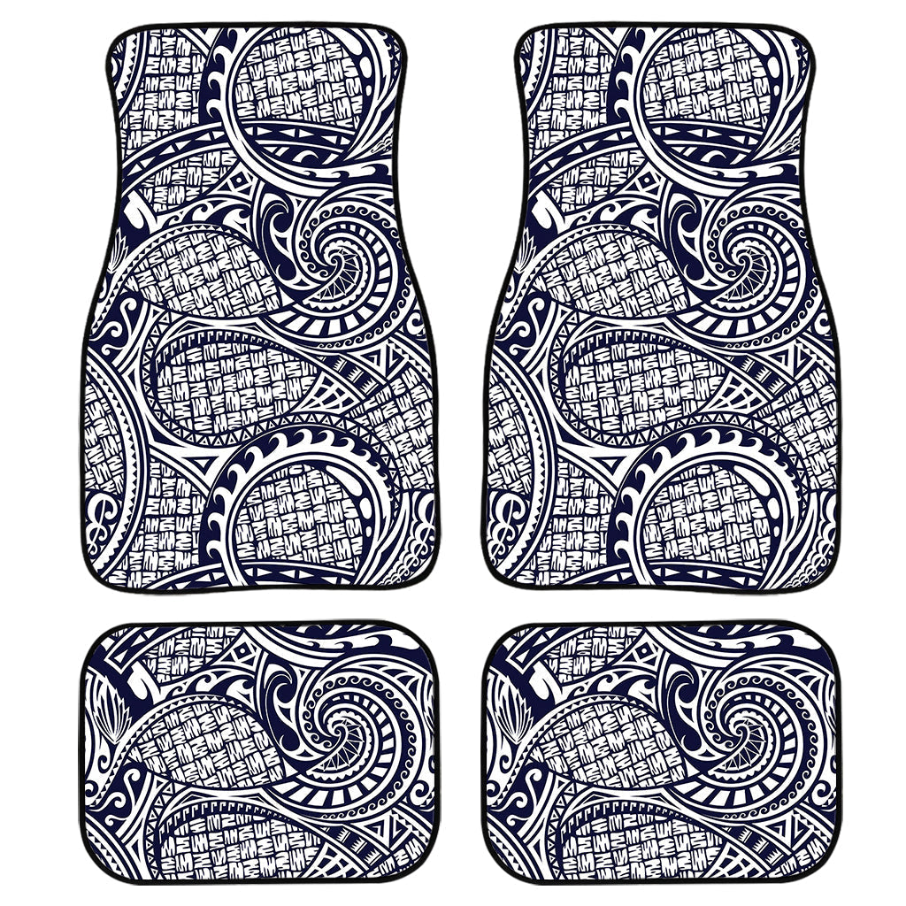 Blue Maori Polynesian Tribal Print Front And Back Car Floor Mats, Front Car Mat