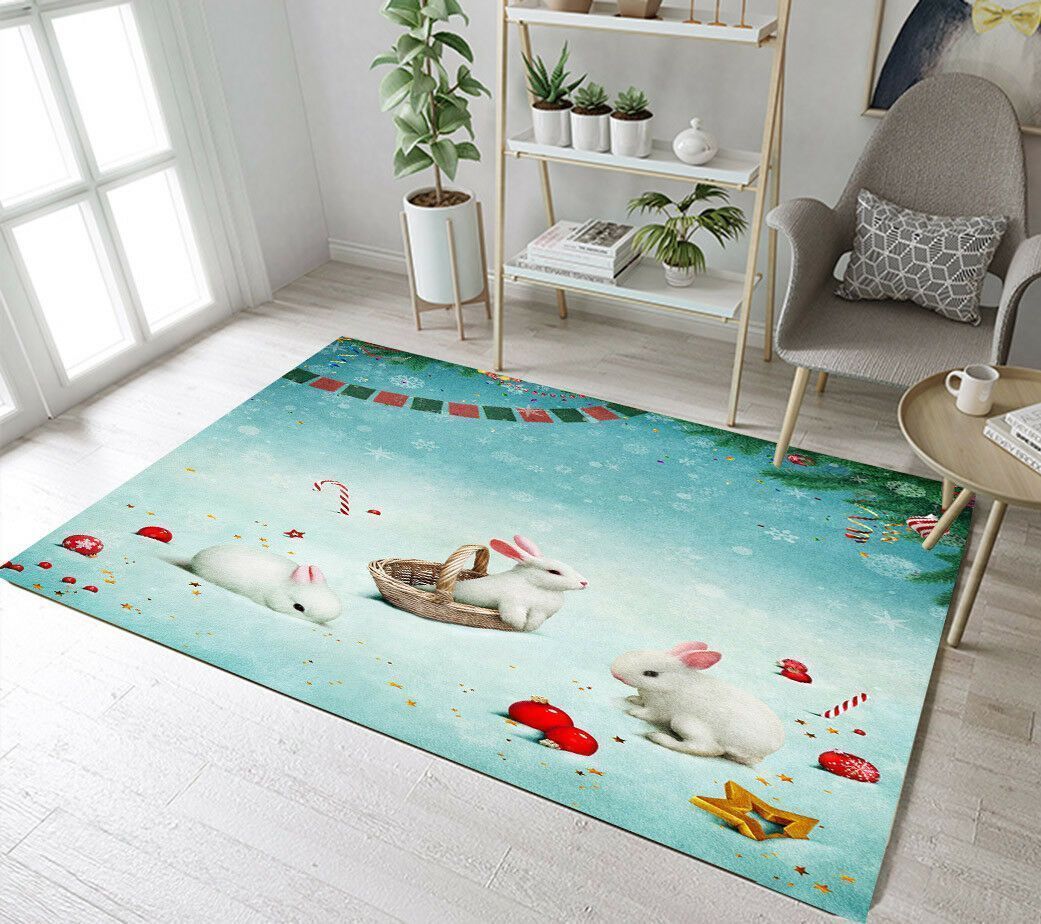 Cute Bunny And Christmas Toys Rug