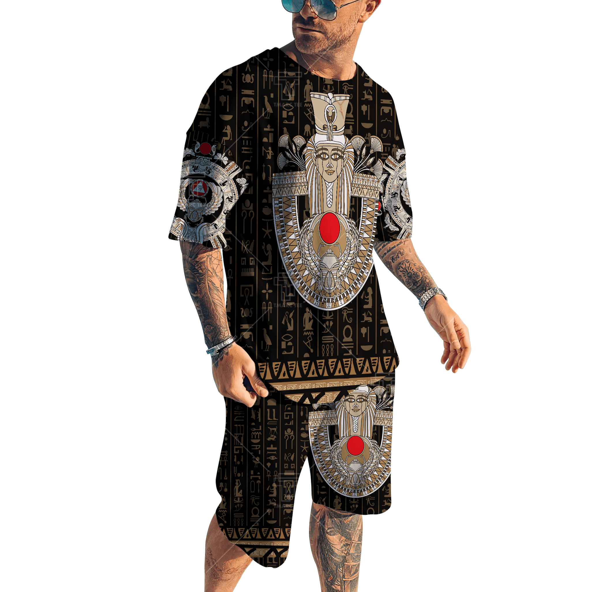 Ancient Egypt Ver1 Painting Pattern 3D Tattoo Combo T-Shirt Short