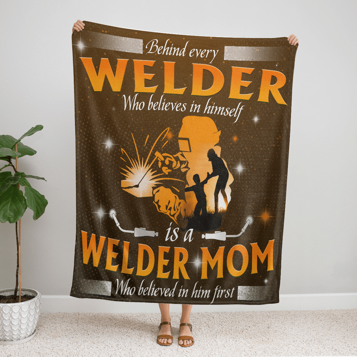 Behind Every Welder Is A Welder Mom Blanket Gift For Mom Birthday Gift Home Decor Bedding Couch Sofa Soft And Comfy Cozy