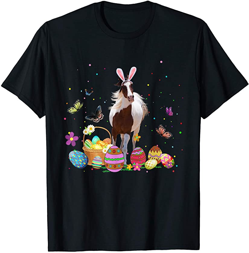 Cute Horse Bunny Egg Hunting Colorful Egg Happy Easter Day T-Shirt