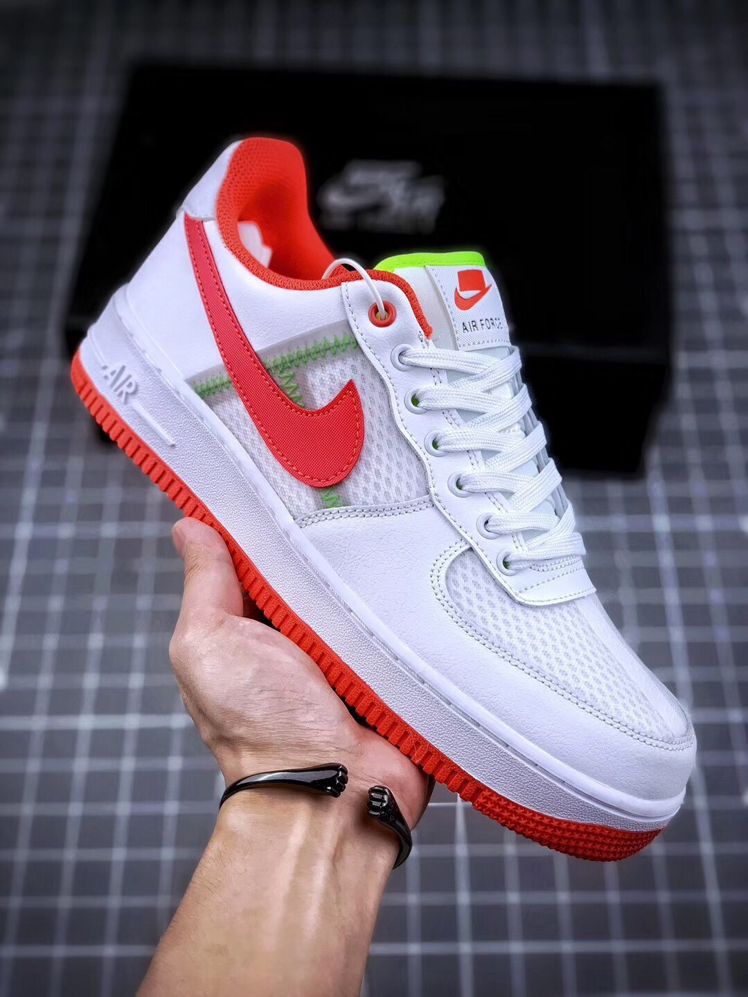 Nike Air Force 1 WhiteBright Crimson-Barely Volt 5339965