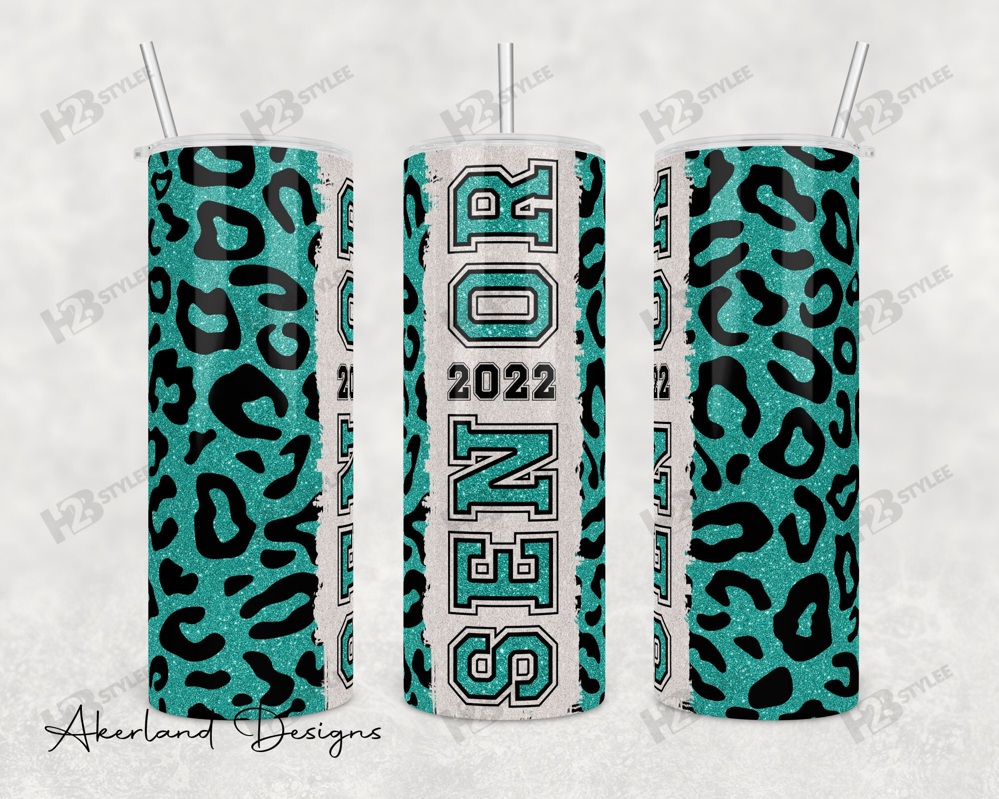 Class Of 2022 Teal Green Leopard Stainless Steel Skinny Tumbler