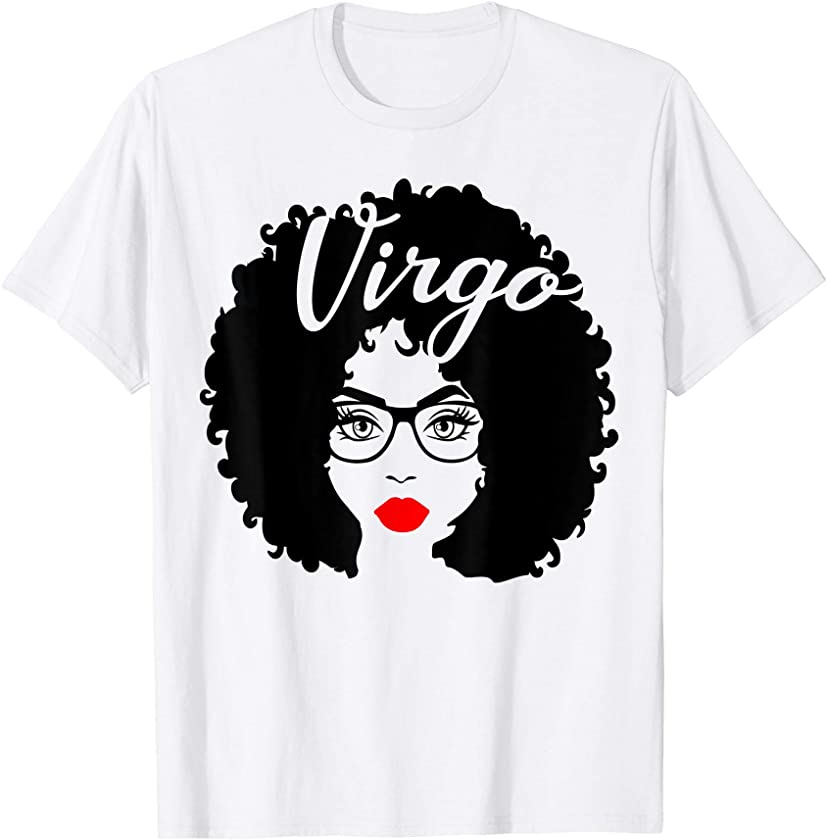 Black Queen Birthday Gift Glasses Red Lips Afro Virgo Zodiac T-Shirt