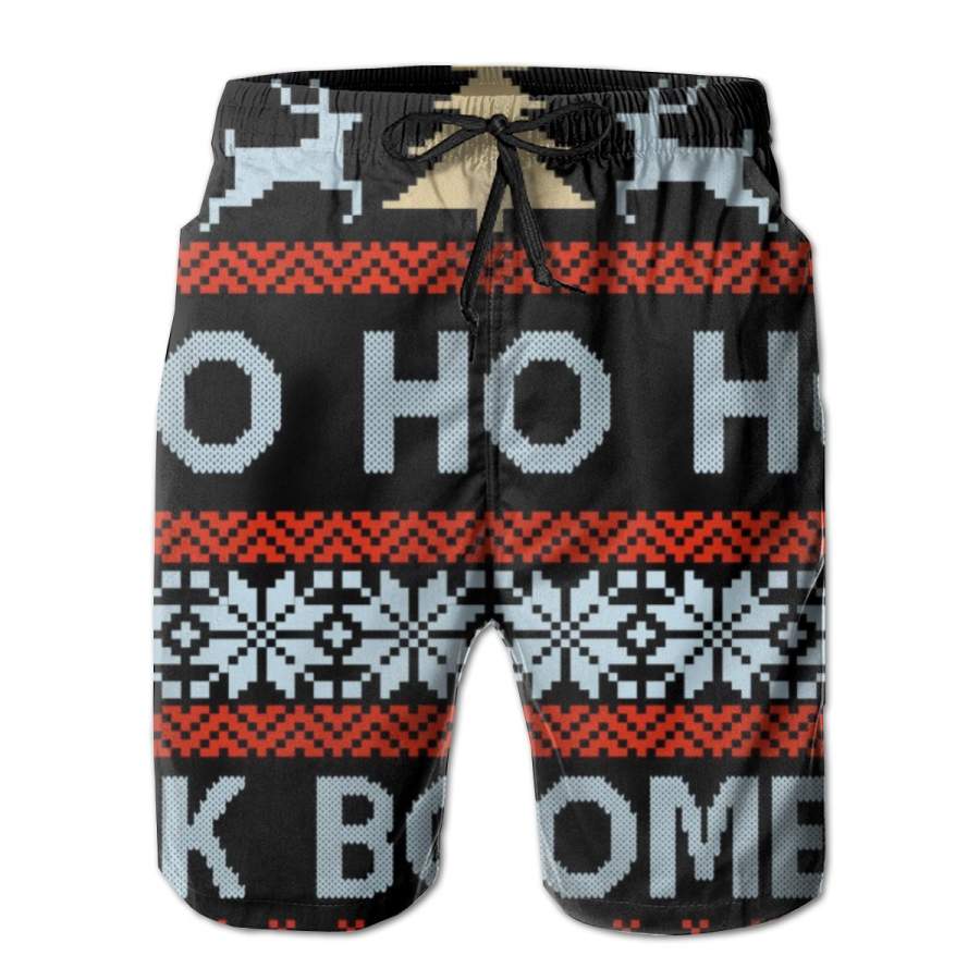 2 Pack Ok Boomer Funny Ugly Christmas Sweater Ho Ho Ho Poster Men Swim Trunks Drawstring Elastic Waist Quick Dry Beach Shorts with Mesh Lining Swimwear Bathing Suits