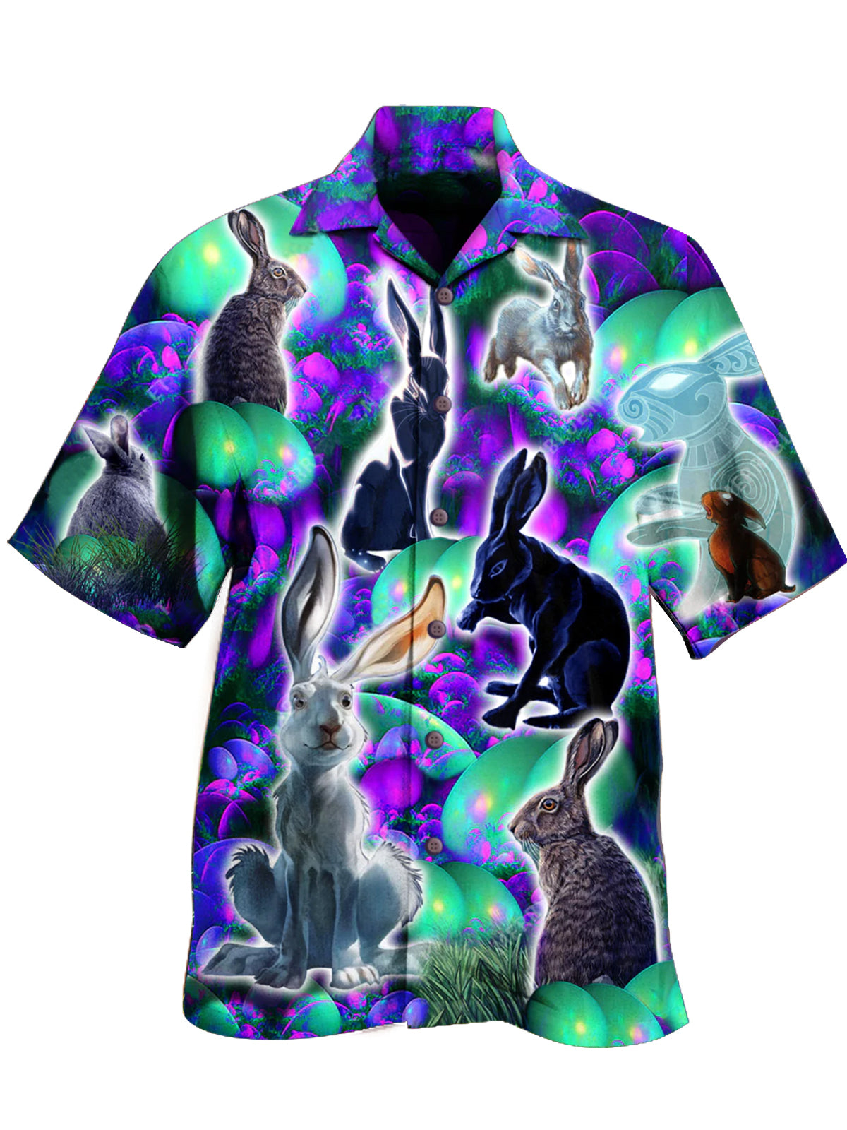 Easter Bunny Print Casual Hawaii Unisex Aloha Short Sleeve Shirt Ha6671