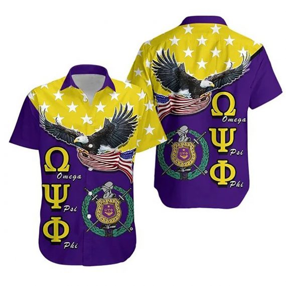 Omega Psi Phi With Eagle Us Flag Hawaii Shirt Aloha Beach Holiday