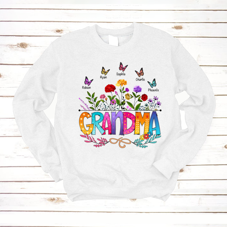 Wildflowers Grandma And Grandkids Butterfly Sweatshirt