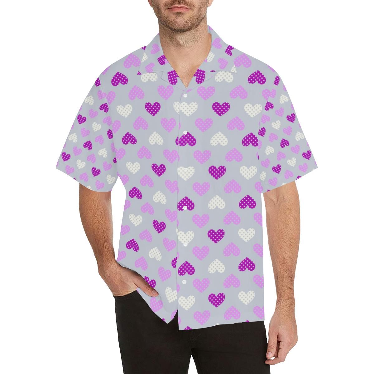 Heart Purple Pokka Dot Pattern All Over Print Hawaii Shirt Ha31595