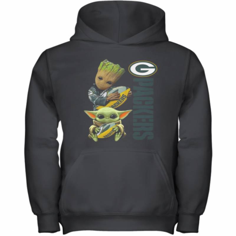 Baby Groot And Yoda Hug Green Bay Packers Youth Hoodie