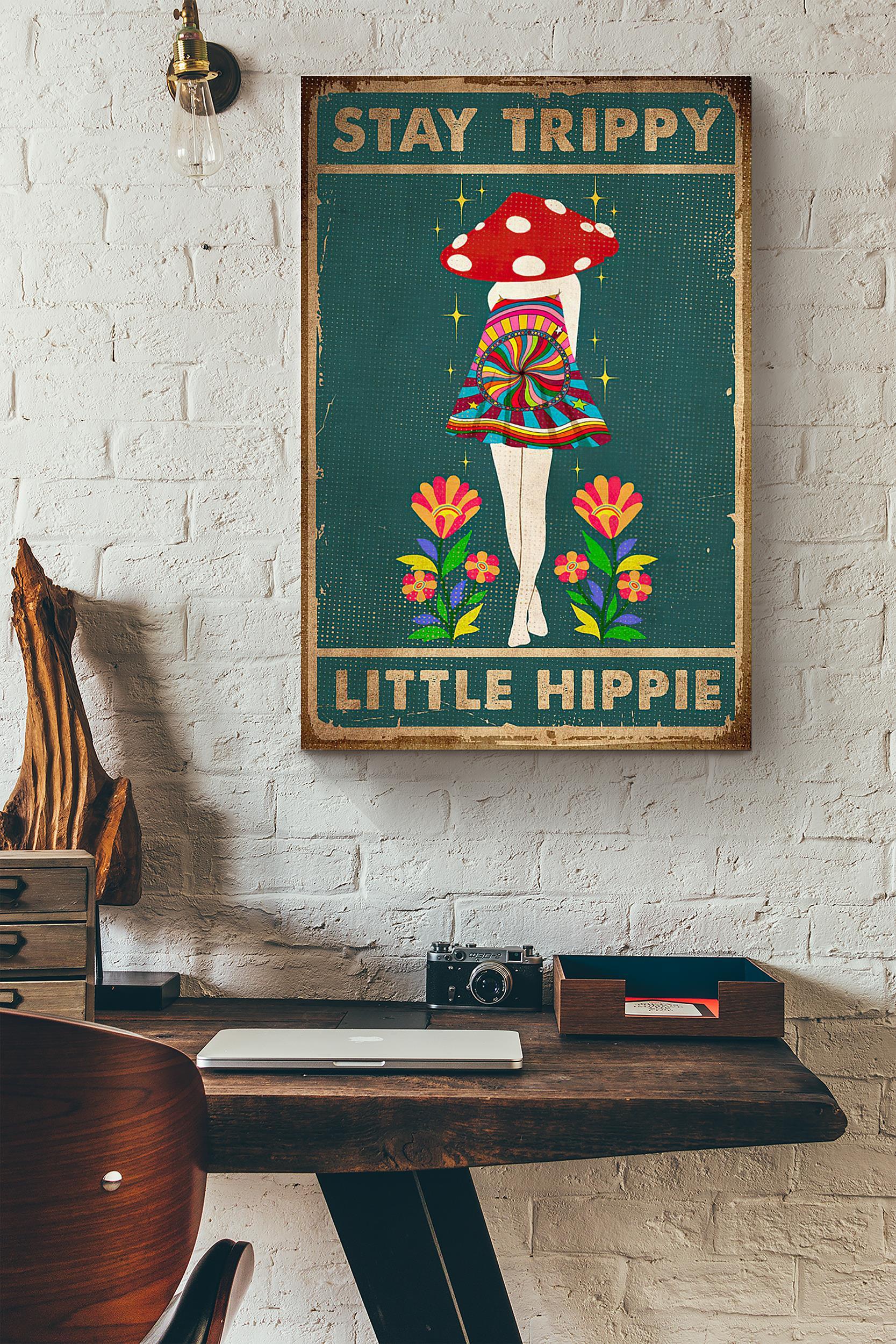 Flowers Mushroom Stay Trippy Little Hippie Poster Wrapped Canvas