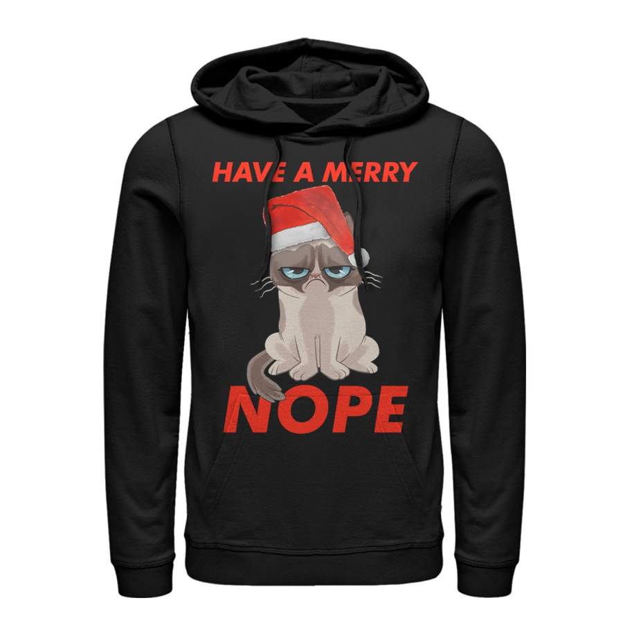 Grumpy Cat Men’s Have a Merry Nope  Lightweight Hoodie Black