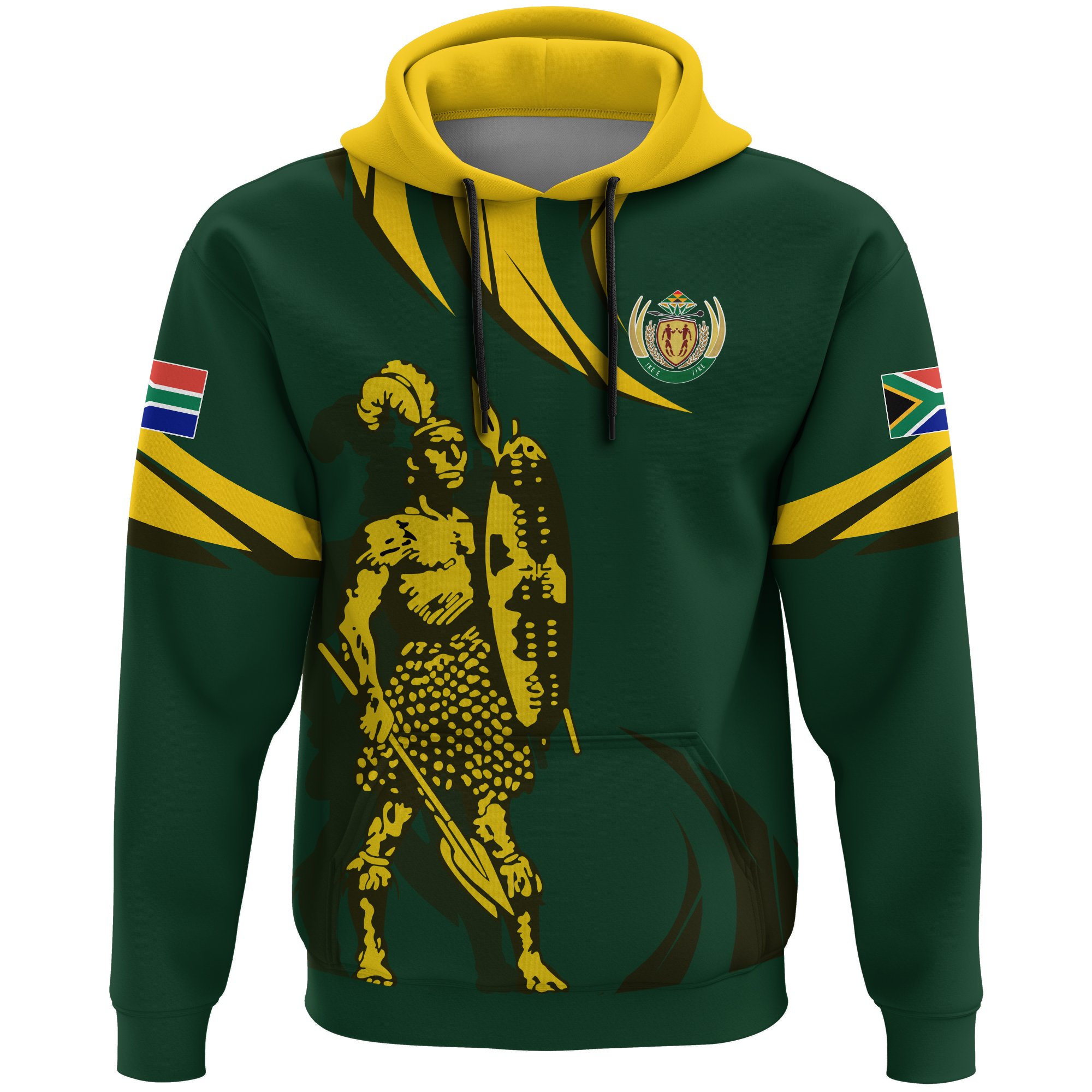 1stTheWorld South Africa Hoodie – South African Shaka Zulu Green A10