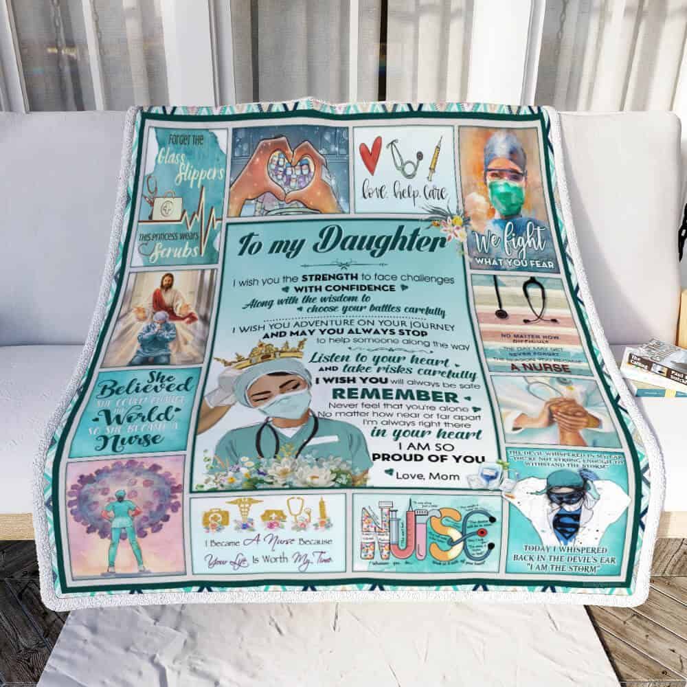 To My Daughter, I Am So Proud Of You, Love Mom, Nurse Sofa Throw Blanket