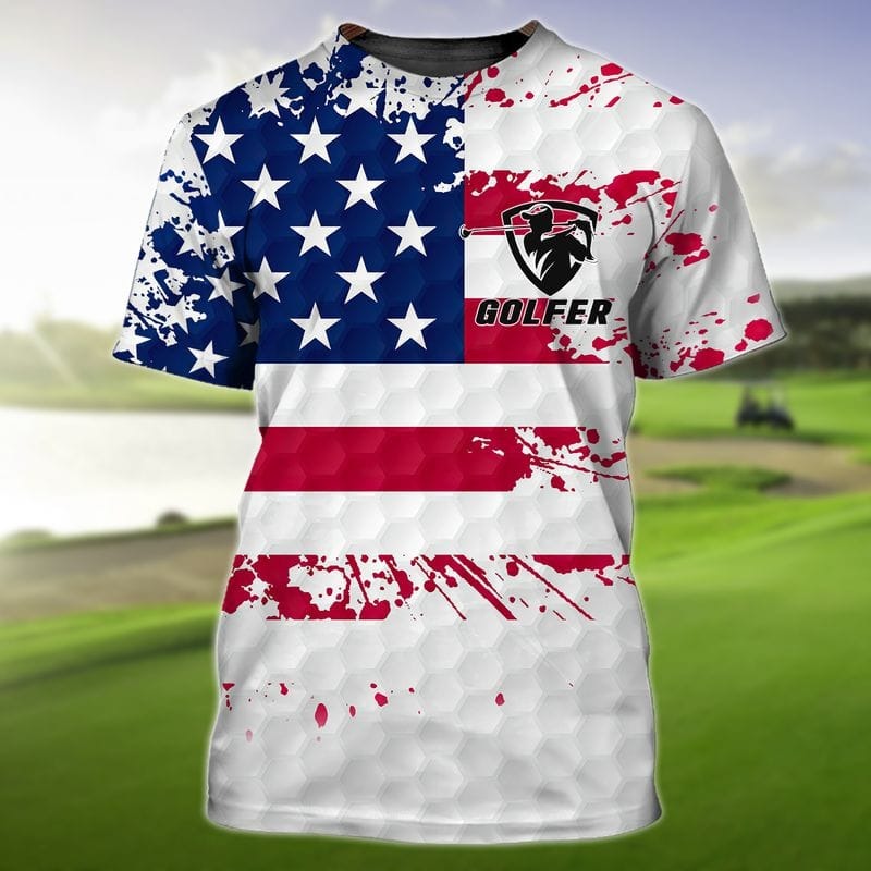 3D All Over Printed Golfer T Shirt In American Flag Pattern, Golfer Shirt, Golf Shirts Women