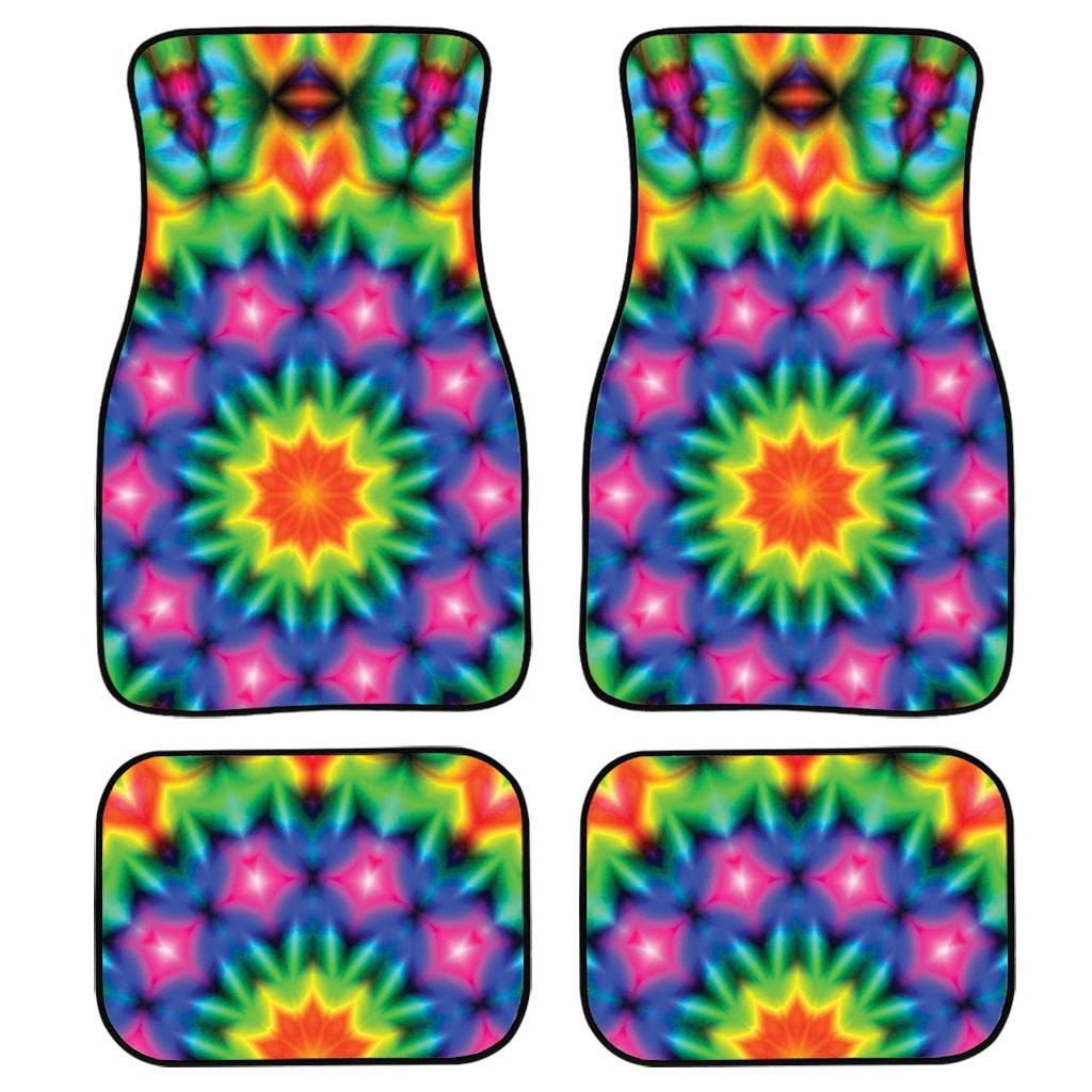 Rainbow Kaleidoscope Print Front And Back Car Floor Mats, Front Car Mat