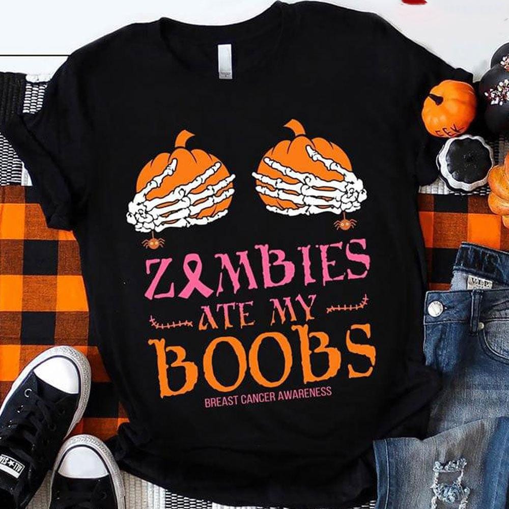 Breast Cancer Shirts Zombies Ate My B00Bs, Funny Breast Cancer Shirts