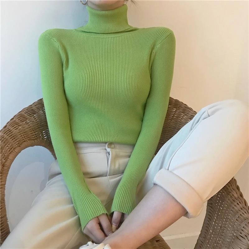 Women Pullover Heaps Collar Turtleneck Sweaters Autumn Winter Soft Warm Jumper Slim Female Basic Tops Casual Soft Knit Sweaters alx