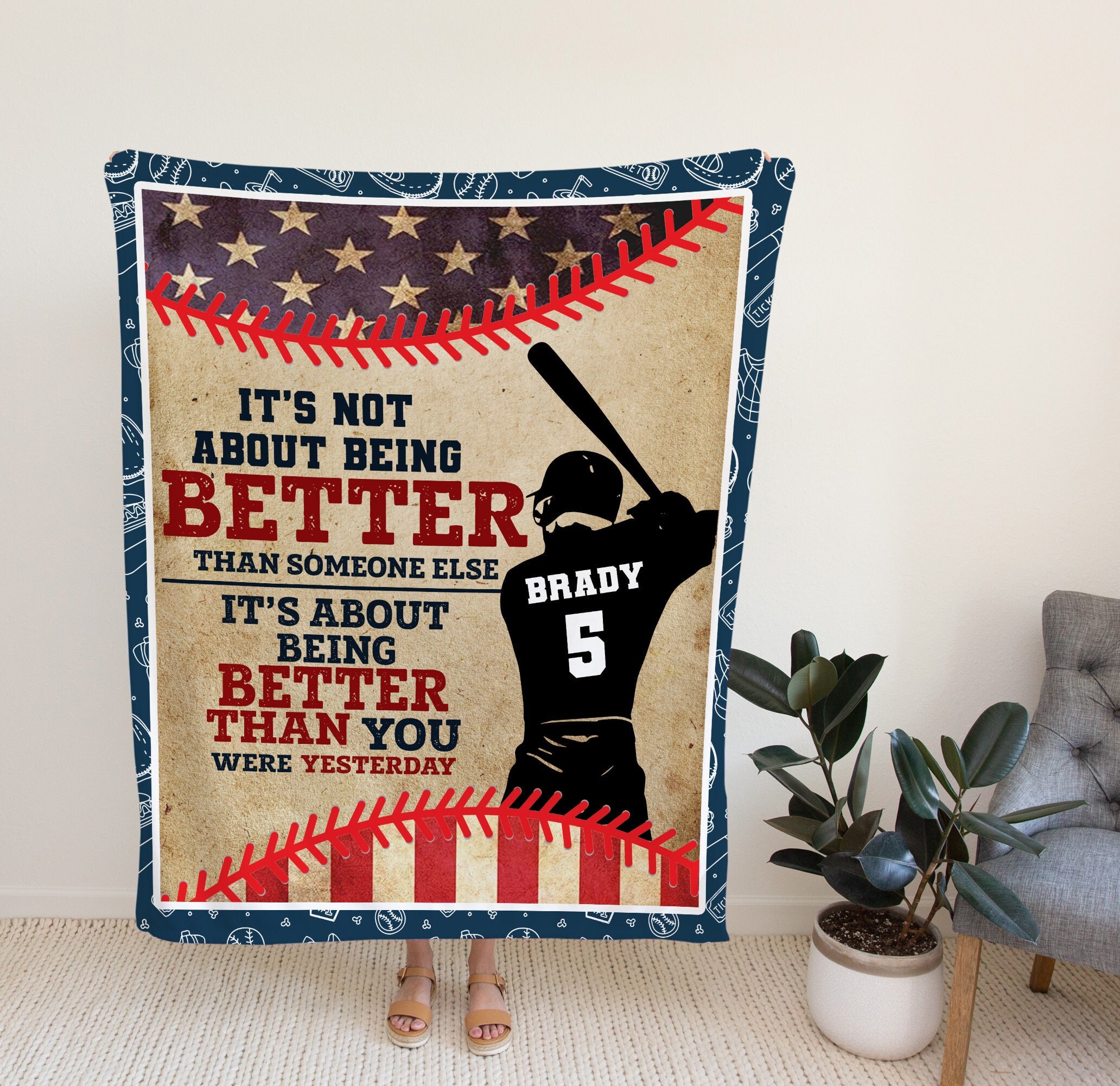 It’s Not About Being Better Blanket, Custom Baseball Blanket, Personlized Gift Ideas For Baseball Player, Baseball’s Lover Gift.