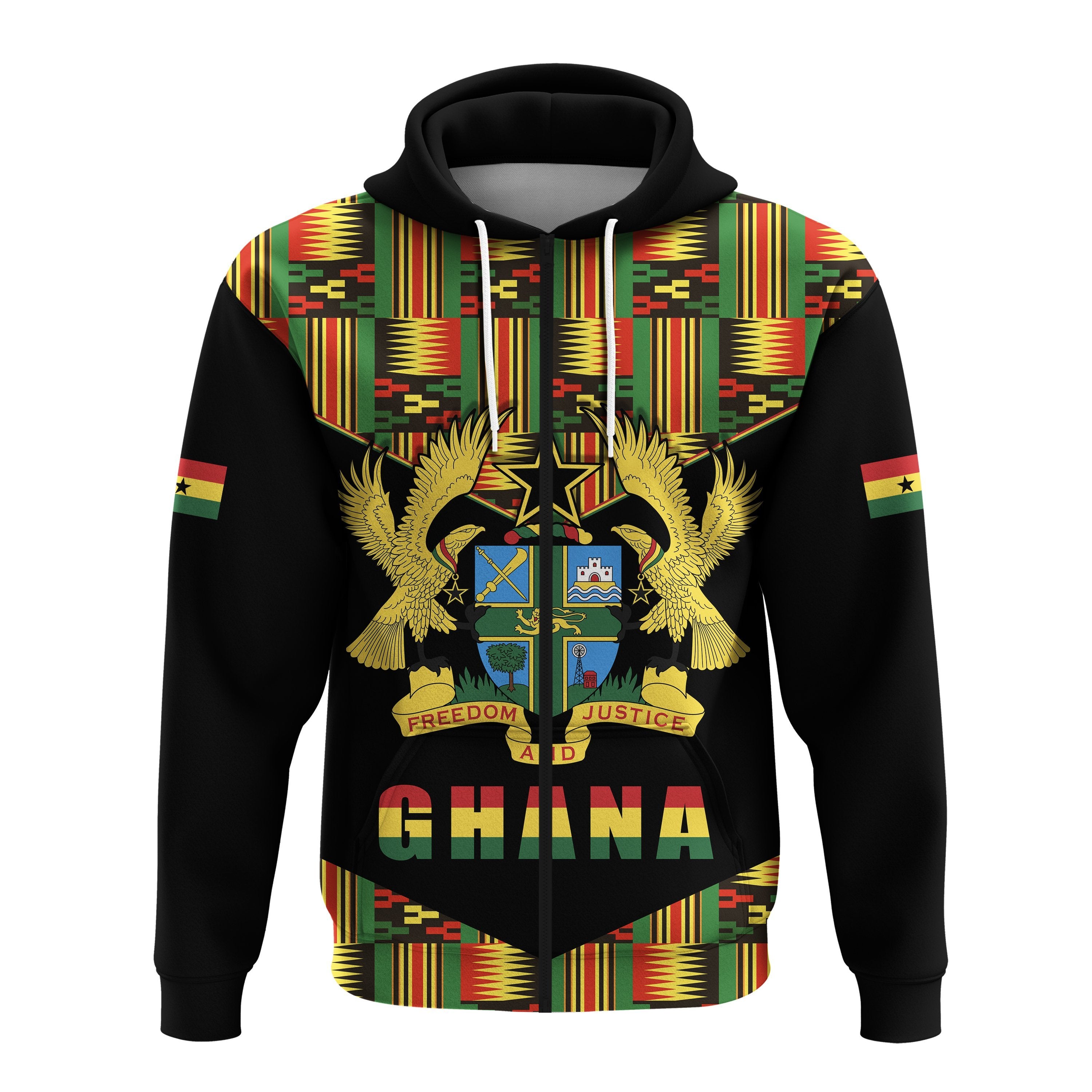 Ghana Proud Zip Hoodie Ankara Kente Lt13