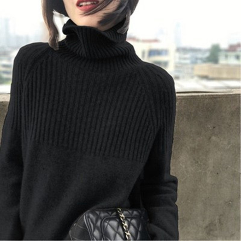 turtleneck womens sweaters Casual Pullovers Solid long sleeve korean top knit sweater women winter plus size harajuku black alx