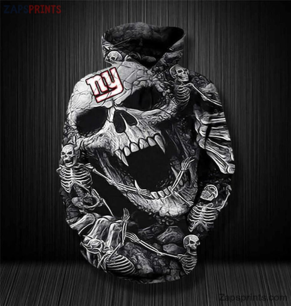 New York Giants Skull Black And White 3D Hoodie Gift For Fan Football Lovers