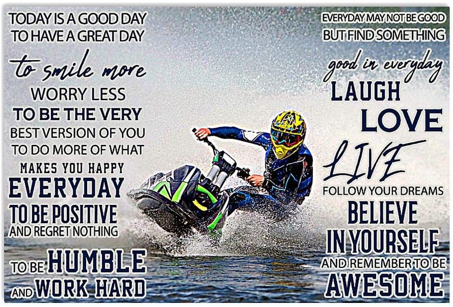 Vintage Man Jet Ski – Great Day Follow Your Dreams Believe In Yourself Poster Art Print      Home Decor Gift For Men Women Family Friend On Birthday Xmas