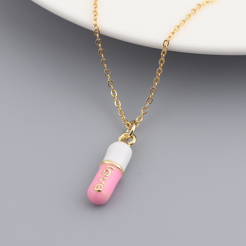 2021 New Summer Fashion Jewelry Simple Geometric Pill Charm Candy Neon Enamel Colorful Necklace For Girl alx