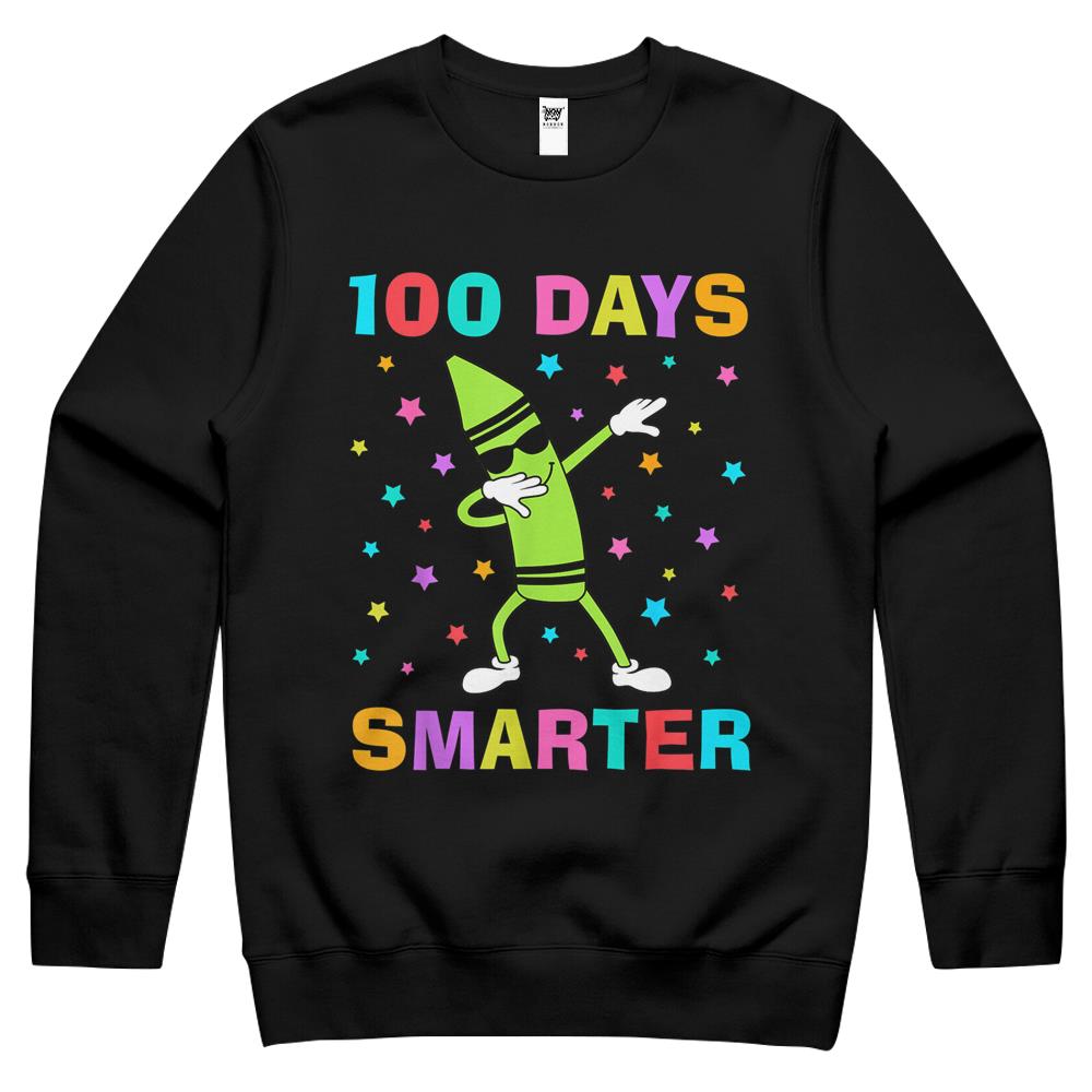 100 Days Smarter 100Th Day Of School Dabbing Crayon Crewneck Sweatshirt