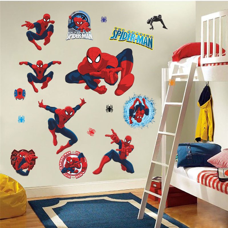 3d Spider Man Wall Stickers For Kids Room Decoration Movie Roles Home Decal Cartoon Mural Art Peel & Stick Posters Children Gift alx