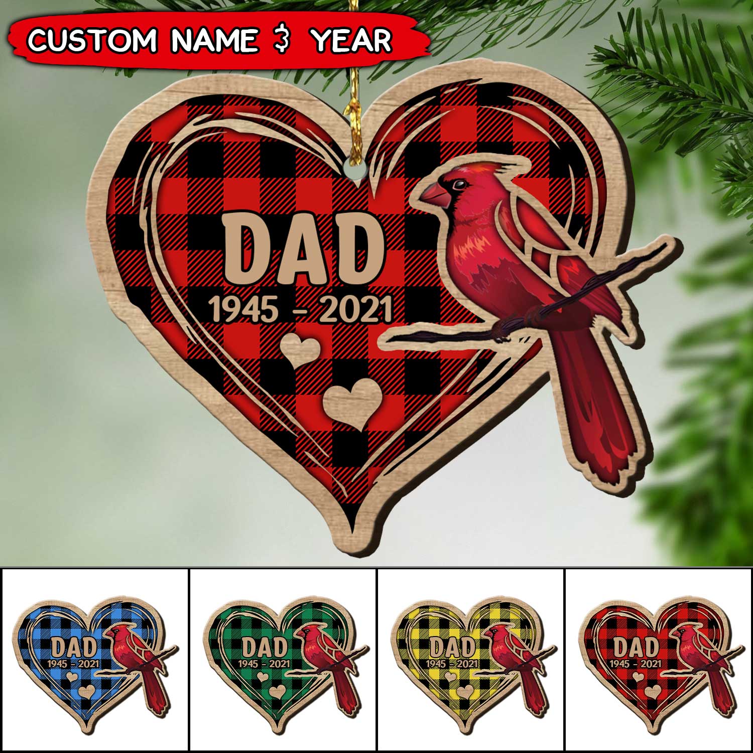 Personalized Memorial Christmas Cardinal Heart Wood Custom Shape Ornament Ddl16Oct21Tp1